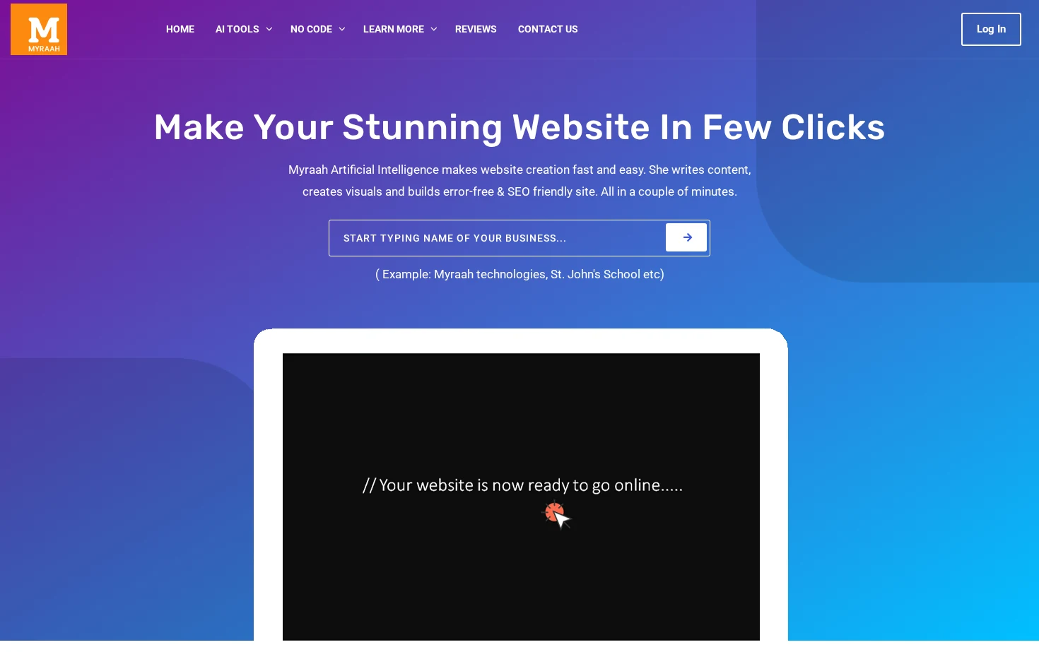 Myraah AI Website Builder 页面快照